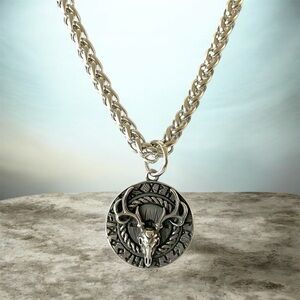 Men's 316L Stainless Steel Stag Viking Pendant Necklace